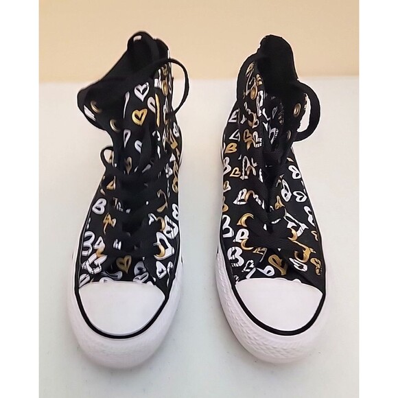 Converse 560902F CTAS Hi Black White Gold Hearts Women's Size 7 - Picture 2 of 12